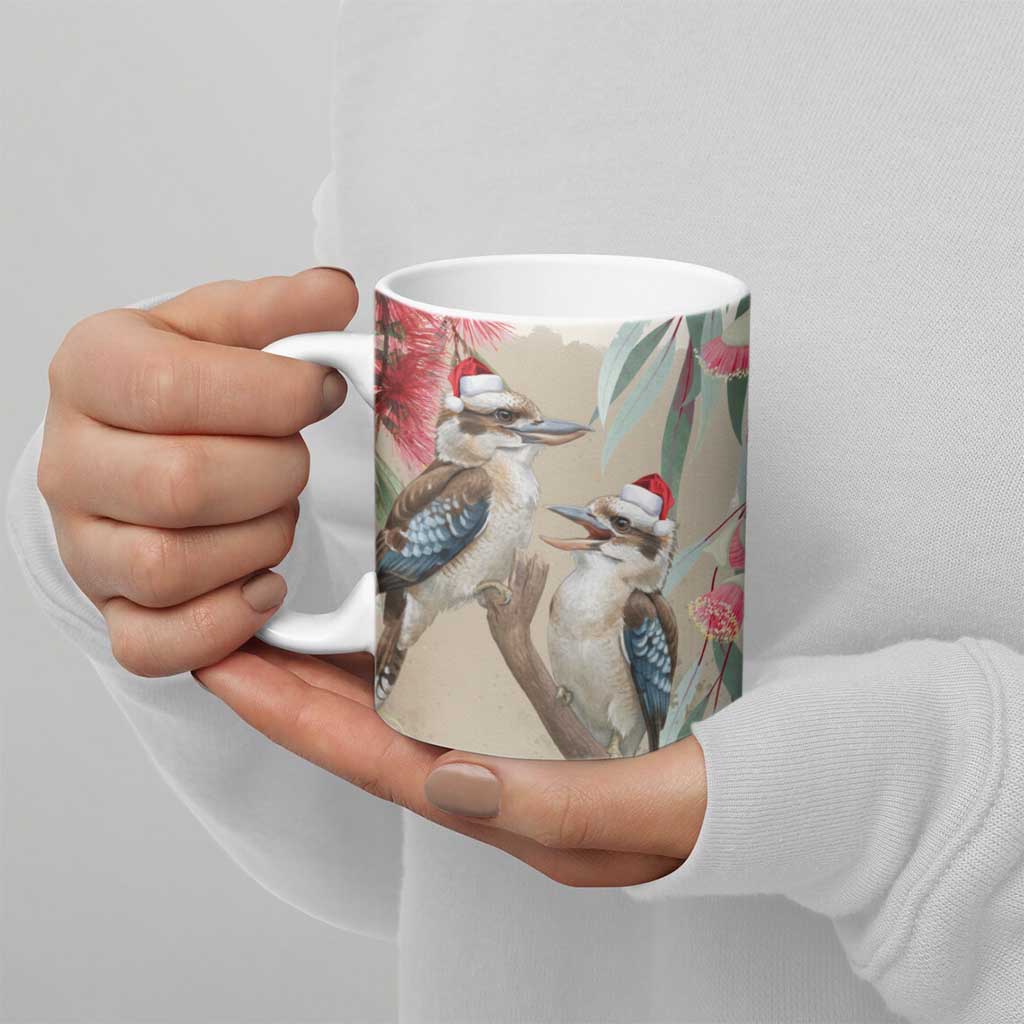 Australia Kookaburra Christmas Ceramic Mug Bottlebrush Eucalyptus Blossoms Watercolor - Aussie Hoodie