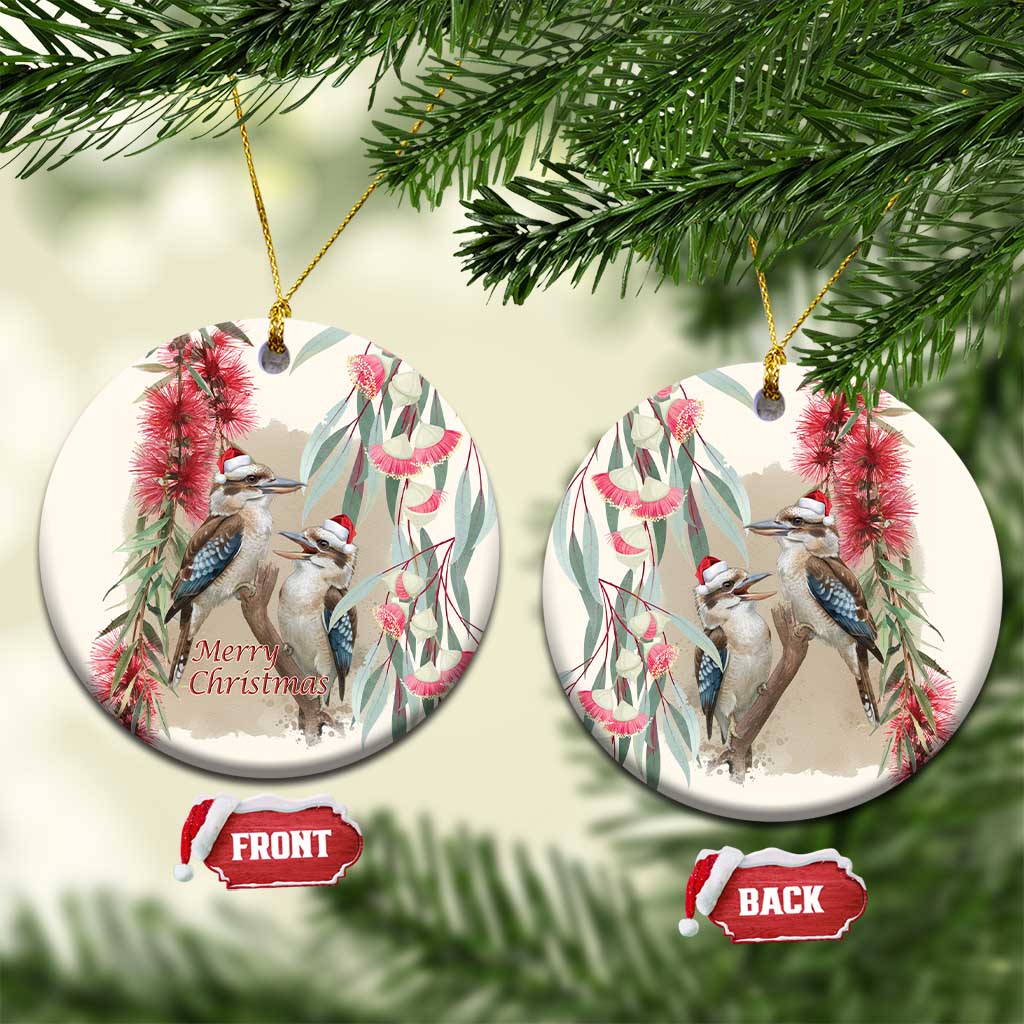 Australia Kookaburra Christmas Ceramic Ornament Bottlebrush Eucalyptus Blossoms Watercolor - Aussie Hoodie