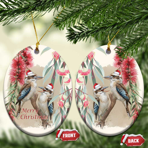 Australia Kookaburra Christmas Ceramic Ornament Bottlebrush Eucalyptus Blossoms Watercolor - Aussie Hoodie