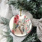 Australia Kookaburra Christmas Ceramic Ornament Bottlebrush Eucalyptus Blossoms Watercolor - Aussie Hoodie