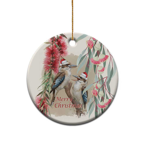 Australia Kookaburra Christmas Ceramic Ornament Bottlebrush Eucalyptus Blossoms Watercolor - Aussie Hoodie