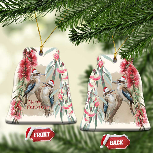 Australia Kookaburra Christmas Ceramic Ornament Bottlebrush Eucalyptus Blossoms Watercolor - Aussie Hoodie