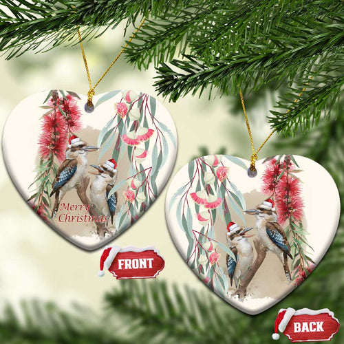 Australia Kookaburra Christmas Ceramic Ornament Bottlebrush Eucalyptus Blossoms Watercolor - Aussie Hoodie