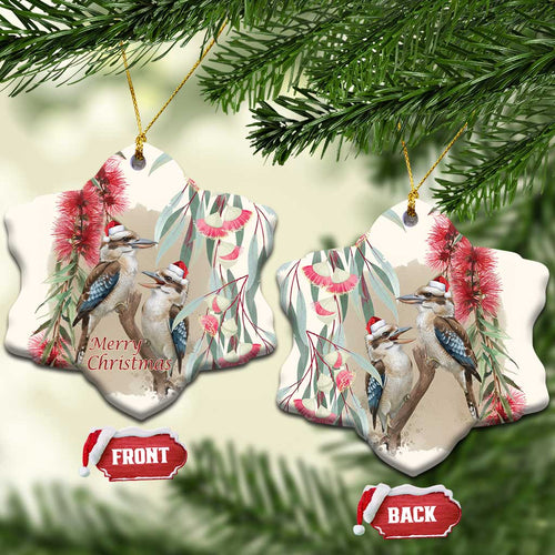 Australia Kookaburra Christmas Ceramic Ornament Bottlebrush Eucalyptus Blossoms Watercolor - Aussie Hoodie