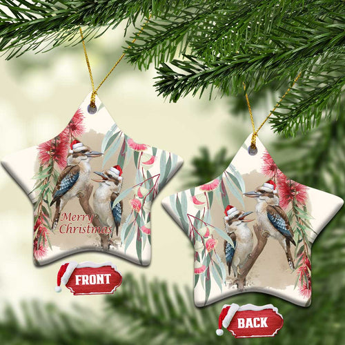 Australia Kookaburra Christmas Ceramic Ornament Bottlebrush Eucalyptus Blossoms Watercolor - Aussie Hoodie