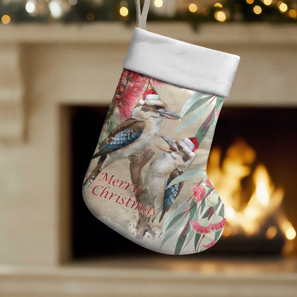 Australia Kookaburra Christmas Stocking Bottlebrush Eucalyptus Blossoms Watercolor - Aussie Hoodie