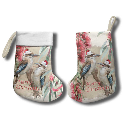 Australia Kookaburra Christmas Stocking Bottlebrush Eucalyptus Blossoms Watercolor - Aussie Hoodie