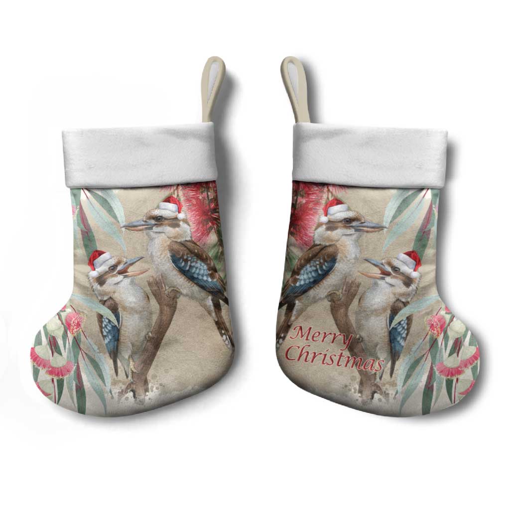 Australia Kookaburra Christmas Stocking Bottlebrush Eucalyptus Blossoms Watercolor - Aussie Hoodie