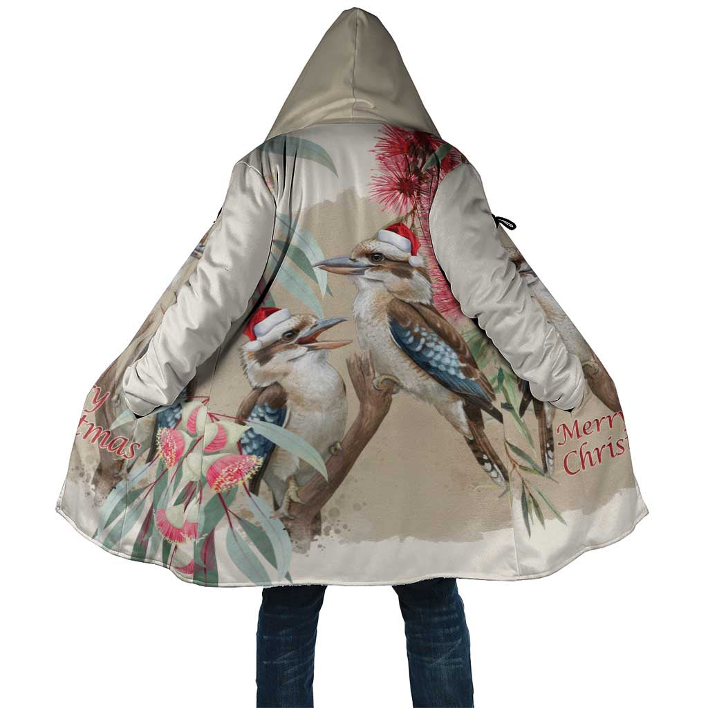Australia Kookaburra Christmas Cloak Bottlebrush Eucalyptus Blossoms Watercolor - Aussie Hoodie