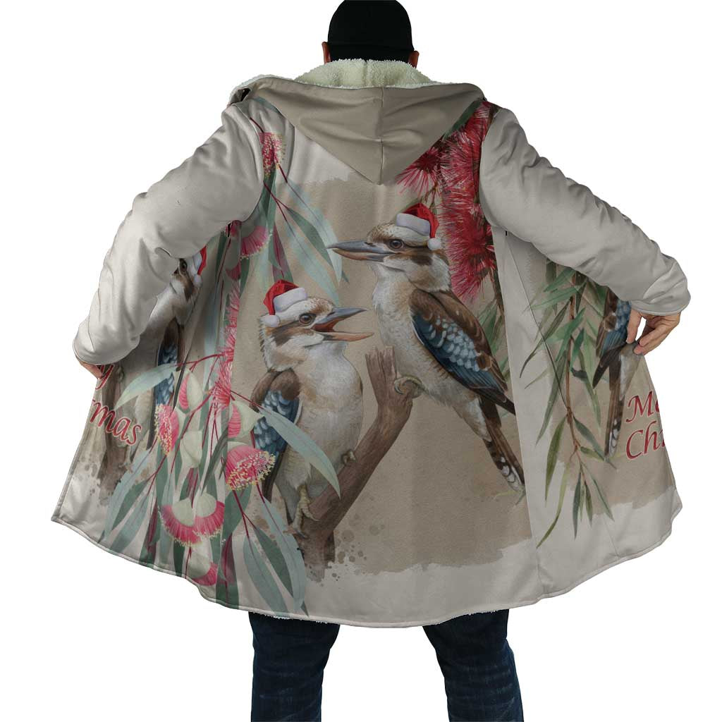 Australia Kookaburra Christmas Cloak Bottlebrush Eucalyptus Blossoms Watercolor - Aussie Hoodie