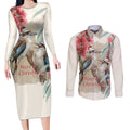 Australia Kookaburra Christmas Couples Matching Long Sleeve Bodycon Dress and Long Sleeve Button Shirt Bottlebrush Eucalyptus Blossoms Watercolor - Aussie Hoodie