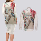 Australia Kookaburra Christmas Couples Matching Long Sleeve Bodycon Dress and Long Sleeve Button Shirt Bottlebrush Eucalyptus Blossoms Watercolor - Aussie Hoodie