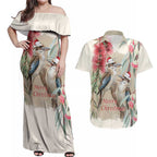 Australia Kookaburra Christmas Couples Matching Off Shoulder Maxi Dress and Hawaiian Shirt Bottlebrush Eucalyptus Blossoms Watercolor - Aussie Hoodie