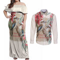 Australia Kookaburra Christmas Couples Matching Off Shoulder Maxi Dress and Long Sleeve Button Shirt Bottlebrush Eucalyptus Blossoms Watercolor - Aussie Hoodie