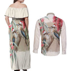 Australia Kookaburra Christmas Couples Matching Off Shoulder Maxi Dress and Long Sleeve Button Shirt Bottlebrush Eucalyptus Blossoms Watercolor - Aussie Hoodie