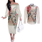 Australia Kookaburra Christmas Couples Matching Off The Shoulder Long Sleeve Dress and Long Sleeve Button Shirt Bottlebrush Eucalyptus Blossoms Watercolor - Aussie Hoodie