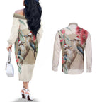 Australia Kookaburra Christmas Couples Matching Off The Shoulder Long Sleeve Dress and Long Sleeve Button Shirt Bottlebrush Eucalyptus Blossoms Watercolor - Aussie Hoodie