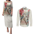 Australia Kookaburra Christmas Couples Matching Puletasi and Long Sleeve Button Shirt Bottlebrush Eucalyptus Blossoms Watercolor - Aussie Hoodie