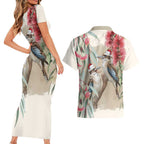 Australia Kookaburra Christmas Couples Matching Short Sleeve Bodycon Dress and Hawaiian Shirt Bottlebrush Eucalyptus Blossoms Watercolor - Aussie Hoodie