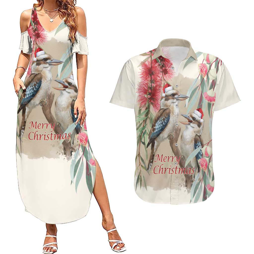 Australia Kookaburra Christmas Couples Matching Summer Maxi Dress and Hawaiian Shirt Bottlebrush Eucalyptus Blossoms Watercolor - Aussie Hoodie