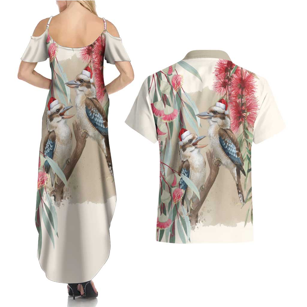 Australia Kookaburra Christmas Couples Matching Summer Maxi Dress and Hawaiian Shirt Bottlebrush Eucalyptus Blossoms Watercolor - Aussie Hoodie