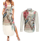 Australia Kookaburra Christmas Couples Matching Summer Maxi Dress and Long Sleeve Button Shirt Bottlebrush Eucalyptus Blossoms Watercolor - Aussie Hoodie