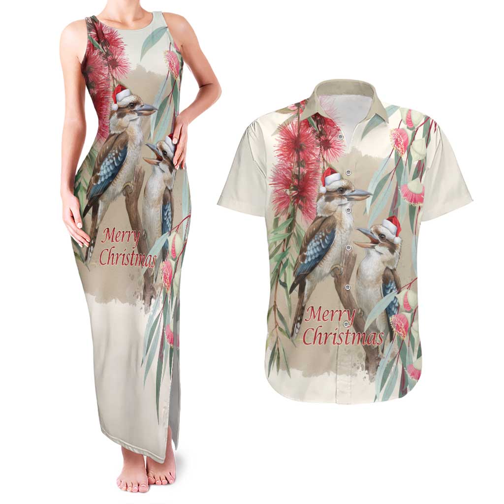 Australia Kookaburra Christmas Couples Matching Tank Maxi Dress and Hawaiian Shirt Bottlebrush Eucalyptus Blossoms Watercolor - Aussie Hoodie