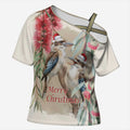 Australia Kookaburra Christmas Cross Shoulder Shirt Bottlebrush Eucalyptus Blossoms Watercolor - Aussie Hoodie