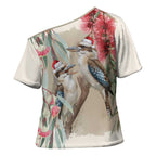 Australia Kookaburra Christmas Cross Shoulder Shirt Bottlebrush Eucalyptus Blossoms Watercolor - Aussie Hoodie