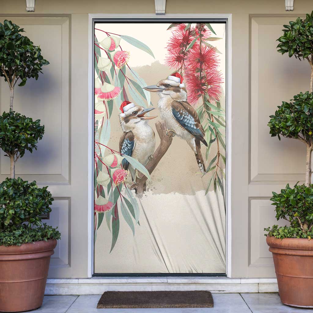 Australia Kookaburra Christmas Door Cover Bottlebrush Eucalyptus Blossoms Watercolor - Aussie Hoodie