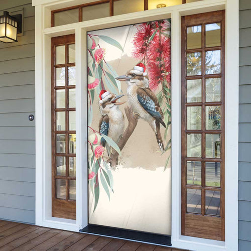 Australia Kookaburra Christmas Door Cover Bottlebrush Eucalyptus Blossoms Watercolor - Aussie Hoodie