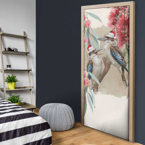 Australia Kookaburra Christmas Door Cover Bottlebrush Eucalyptus Blossoms Watercolor - Aussie Hoodie