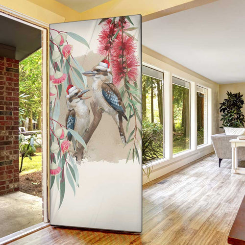 Australia Kookaburra Christmas Door Cover Bottlebrush Eucalyptus Blossoms Watercolor - Aussie Hoodie