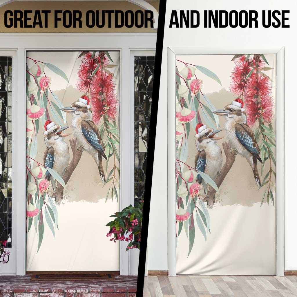 Australia Kookaburra Christmas Door Cover Bottlebrush Eucalyptus Blossoms Watercolor - Aussie Hoodie