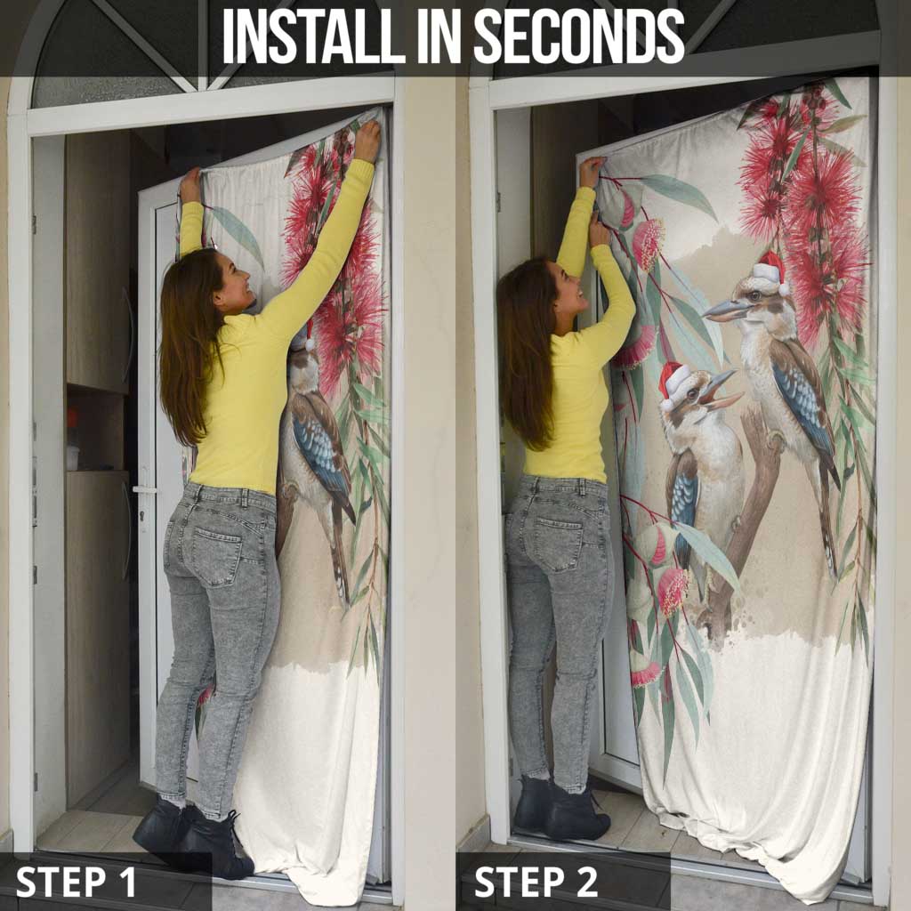 Australia Kookaburra Christmas Door Cover Bottlebrush Eucalyptus Blossoms Watercolor - Aussie Hoodie