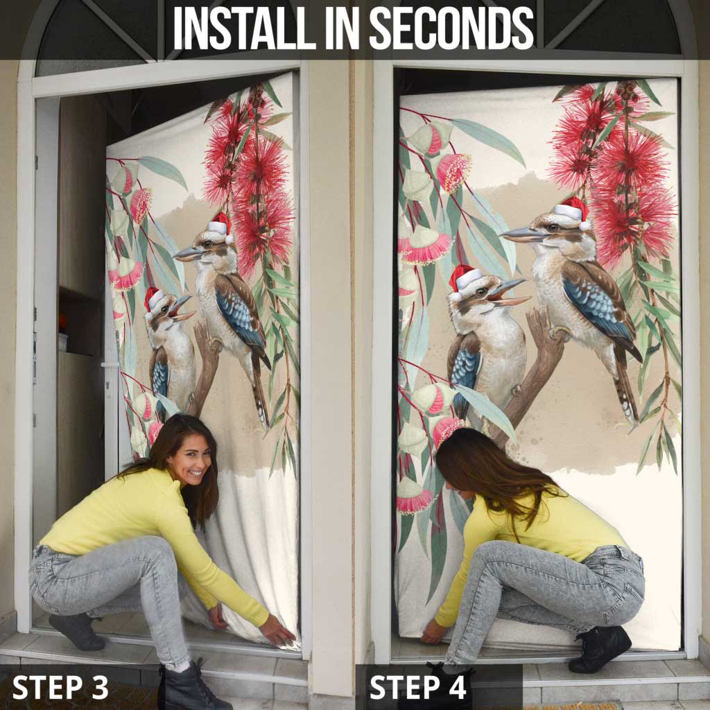 Australia Kookaburra Christmas Door Cover Bottlebrush Eucalyptus Blossoms Watercolor - Aussie Hoodie