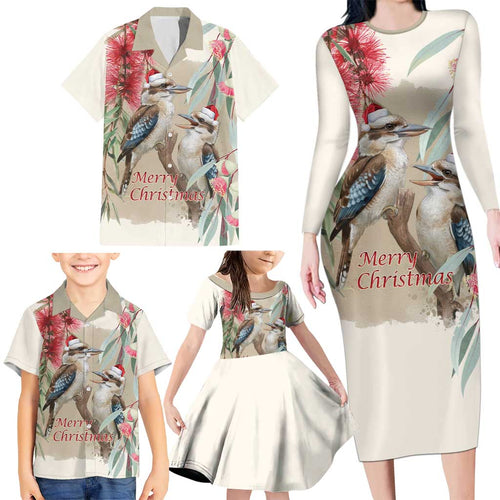 Australia Kookaburra Christmas Family Matching Long Sleeve Bodycon Dress and Hawaiian Shirt Bottlebrush Eucalyptus Blossoms Watercolor - Aussie Hoodie
