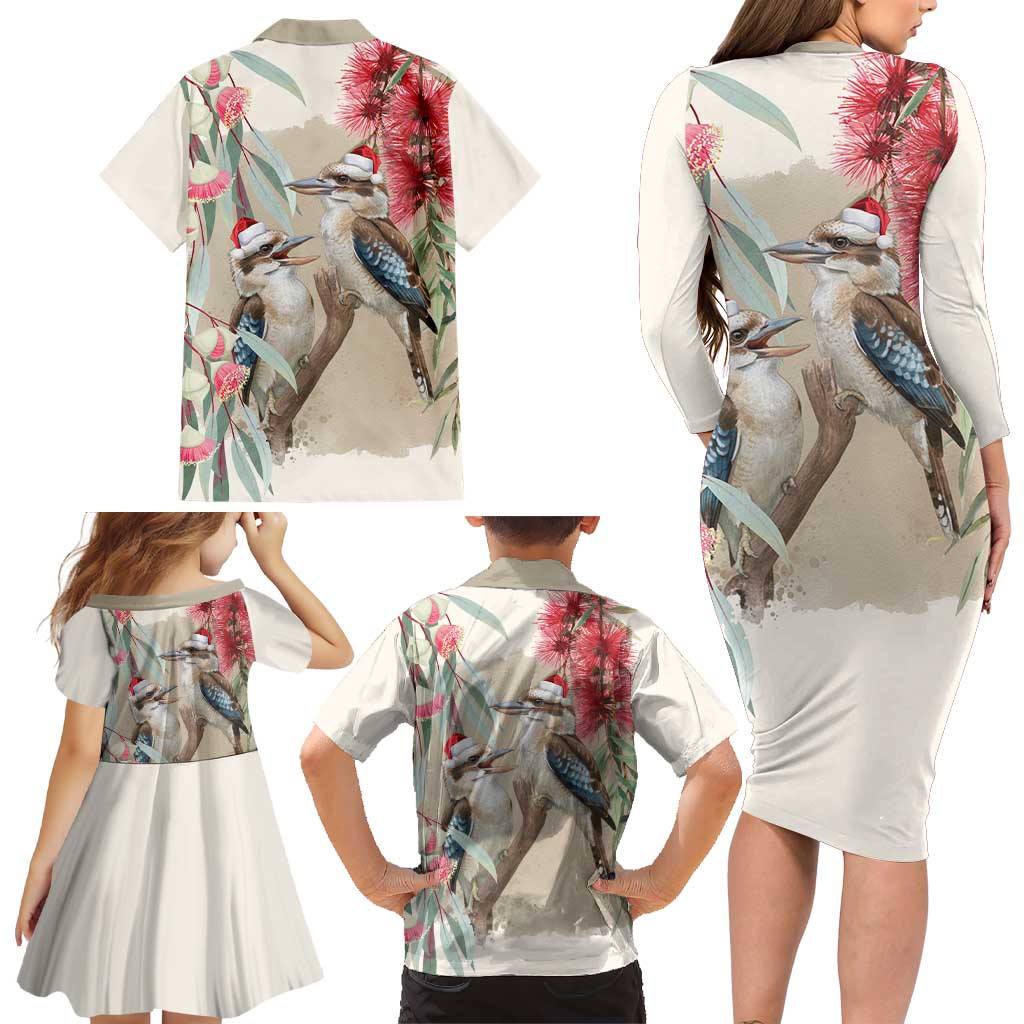 Australia Kookaburra Christmas Family Matching Long Sleeve Bodycon Dress and Hawaiian Shirt Bottlebrush Eucalyptus Blossoms Watercolor - Aussie Hoodie