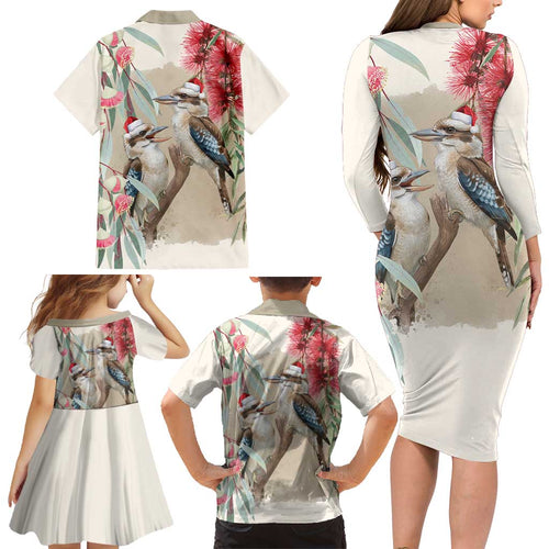 Australia Kookaburra Christmas Family Matching Long Sleeve Bodycon Dress and Hawaiian Shirt Bottlebrush Eucalyptus Blossoms Watercolor - Aussie Hoodie