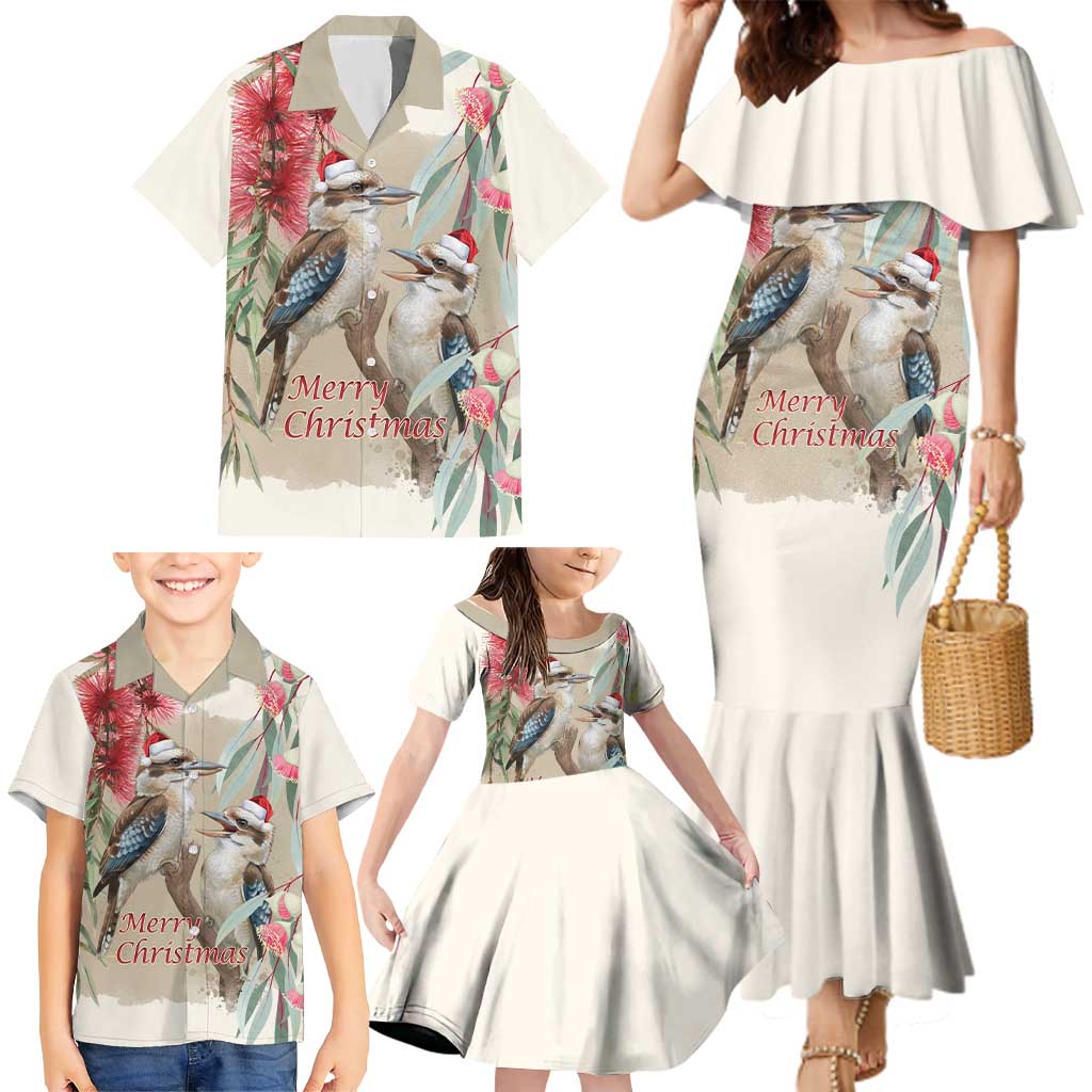Australia Kookaburra Christmas Family Matching Mermaid Dress and Hawaiian Shirt Bottlebrush Eucalyptus Blossoms Watercolor - Aussie Hoodie