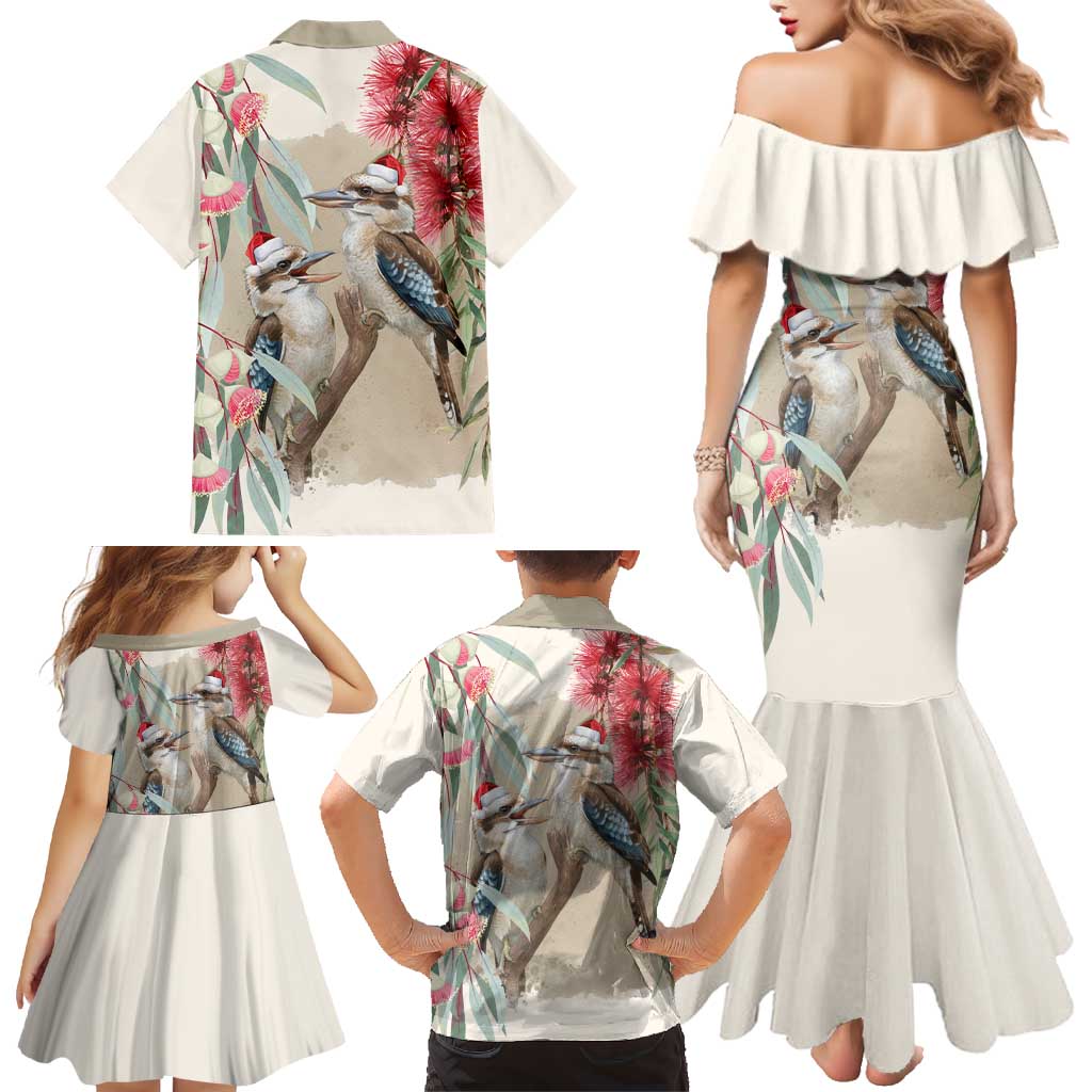 Australia Kookaburra Christmas Family Matching Mermaid Dress and Hawaiian Shirt Bottlebrush Eucalyptus Blossoms Watercolor - Aussie Hoodie