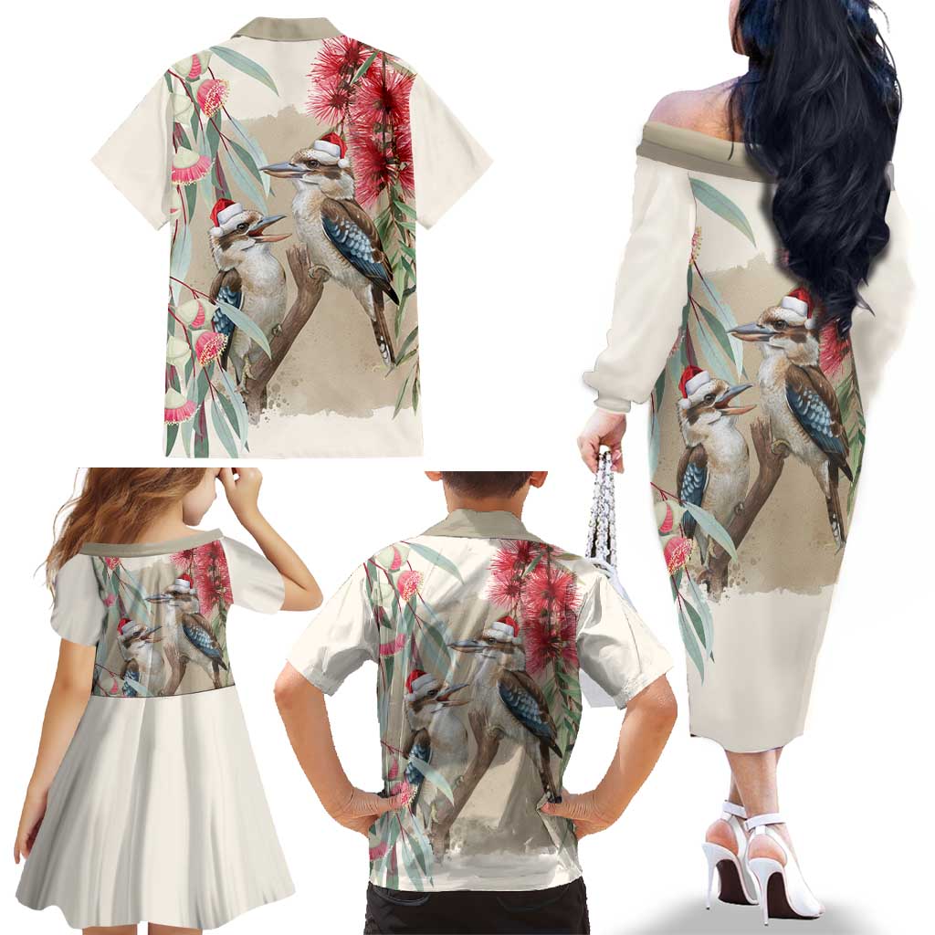 Australia Kookaburra Christmas Family Matching Off The Shoulder Long Sleeve Dress and Hawaiian Shirt Bottlebrush Eucalyptus Blossoms Watercolor - Aussie Hoodie