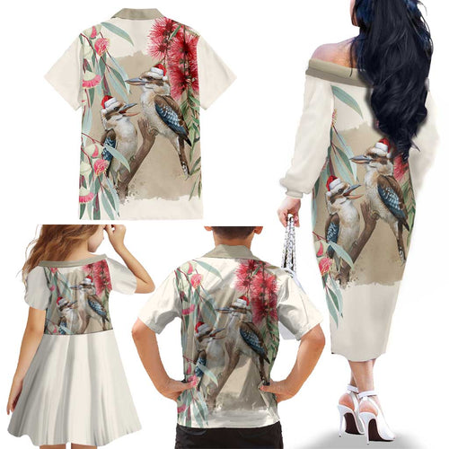 Australia Kookaburra Christmas Family Matching Off The Shoulder Long Sleeve Dress and Hawaiian Shirt Bottlebrush Eucalyptus Blossoms Watercolor - Aussie Hoodie