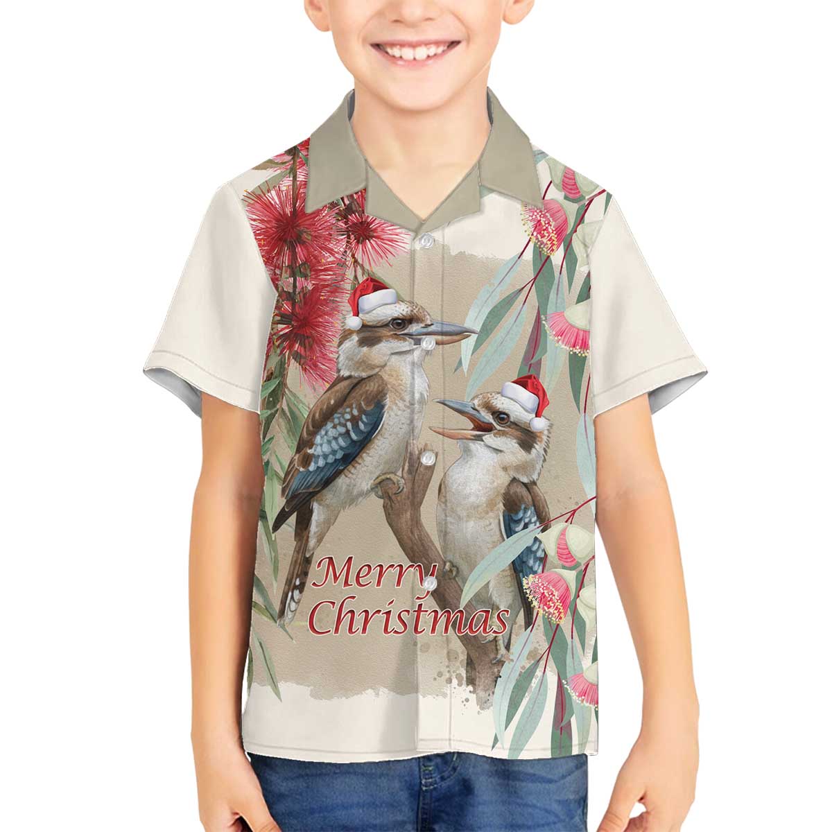 Australia Kookaburra Christmas Family Matching Off The Shoulder Long Sleeve Dress and Hawaiian Shirt Bottlebrush Eucalyptus Blossoms Watercolor - Aussie Hoodie
