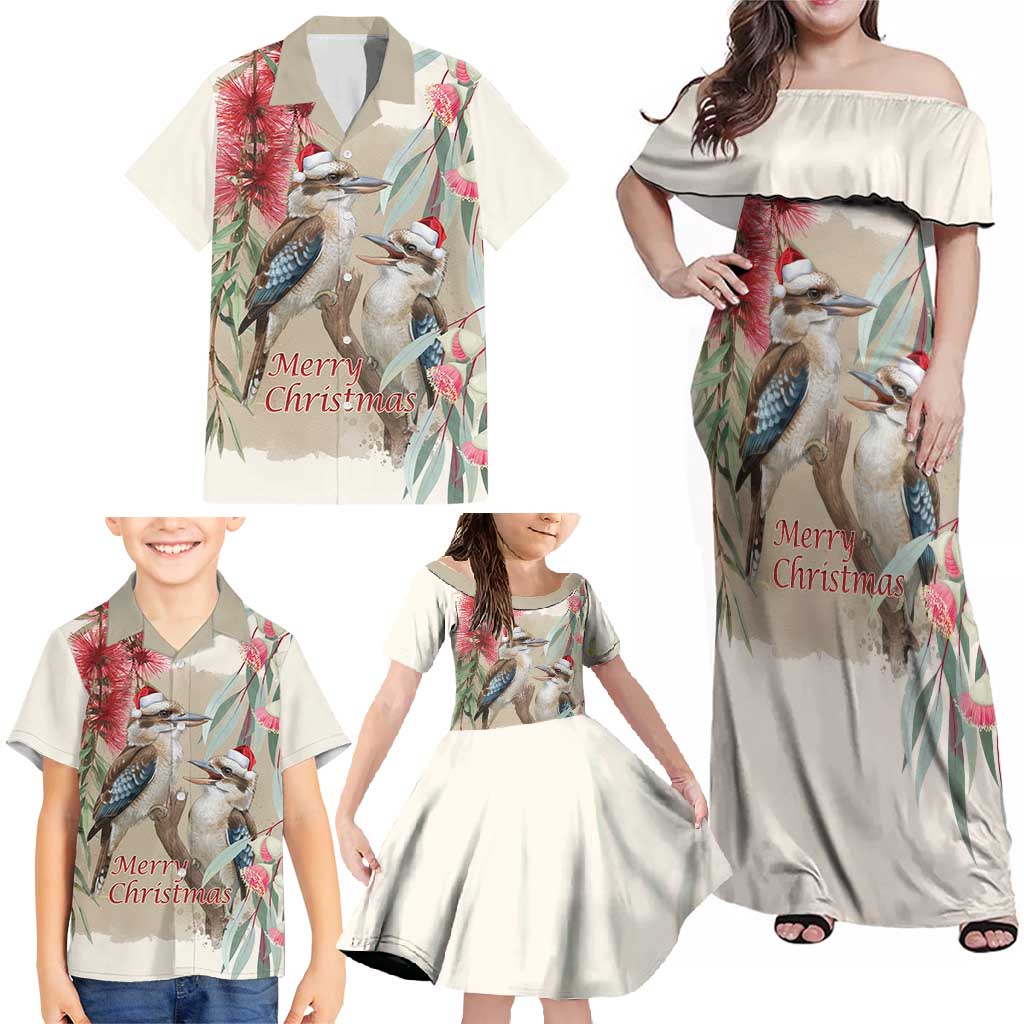 Australia Kookaburra Christmas Family Matching Off Shoulder Maxi Dress and Hawaiian Shirt Bottlebrush Eucalyptus Blossoms Watercolor - Aussie Hoodie