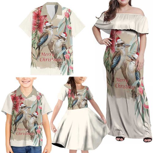 Australia Kookaburra Christmas Family Matching Off Shoulder Maxi Dress and Hawaiian Shirt Bottlebrush Eucalyptus Blossoms Watercolor - Aussie Hoodie