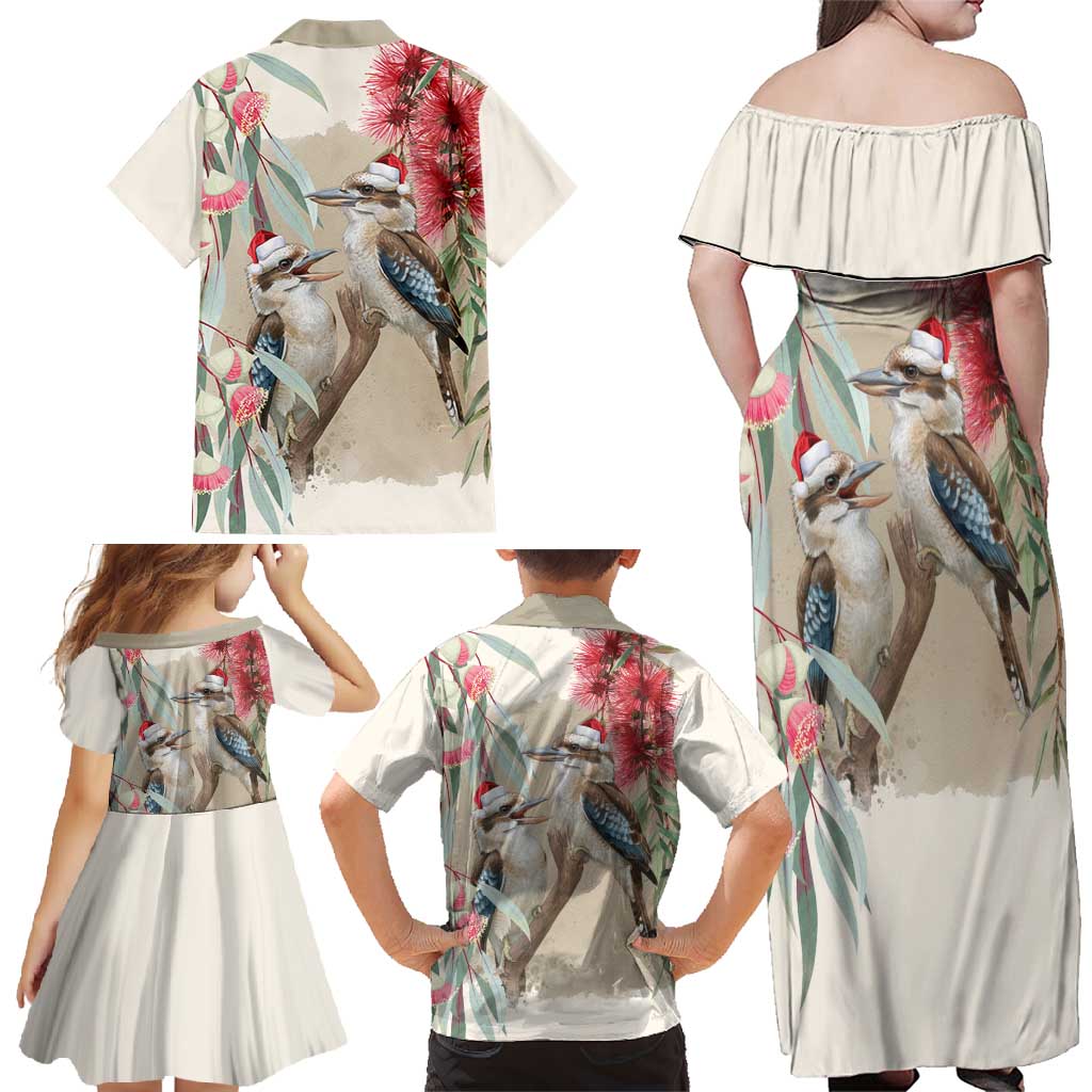 Australia Kookaburra Christmas Family Matching Off Shoulder Maxi Dress and Hawaiian Shirt Bottlebrush Eucalyptus Blossoms Watercolor - Aussie Hoodie