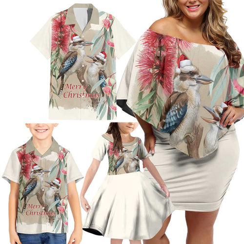 Australia Kookaburra Christmas Family Matching Off Shoulder Short Dress and Hawaiian Shirt Bottlebrush Eucalyptus Blossoms Watercolor - Aussie Hoodie