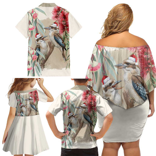 Australia Kookaburra Christmas Family Matching Off Shoulder Short Dress and Hawaiian Shirt Bottlebrush Eucalyptus Blossoms Watercolor - Aussie Hoodie