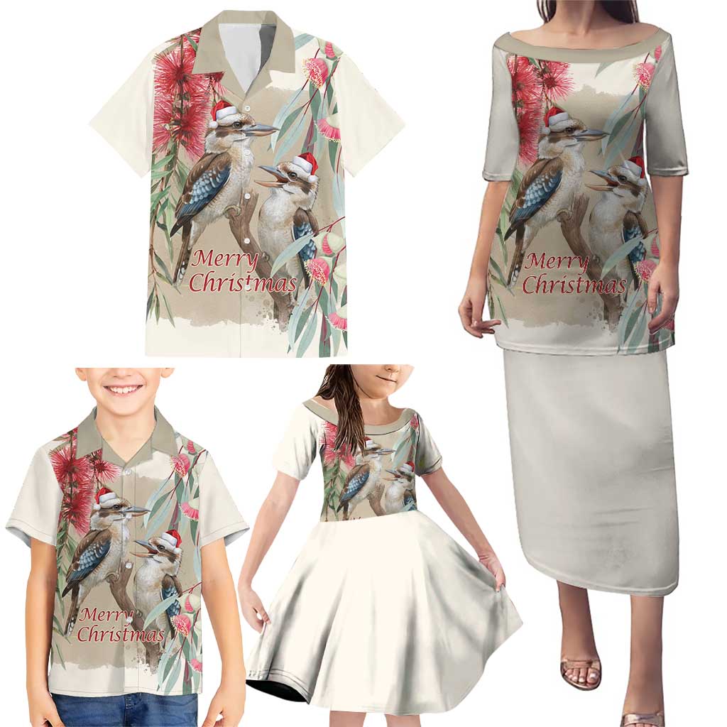 Australia Kookaburra Christmas Family Matching Puletasi and Hawaiian Shirt Bottlebrush Eucalyptus Blossoms Watercolor - Aussie Hoodie